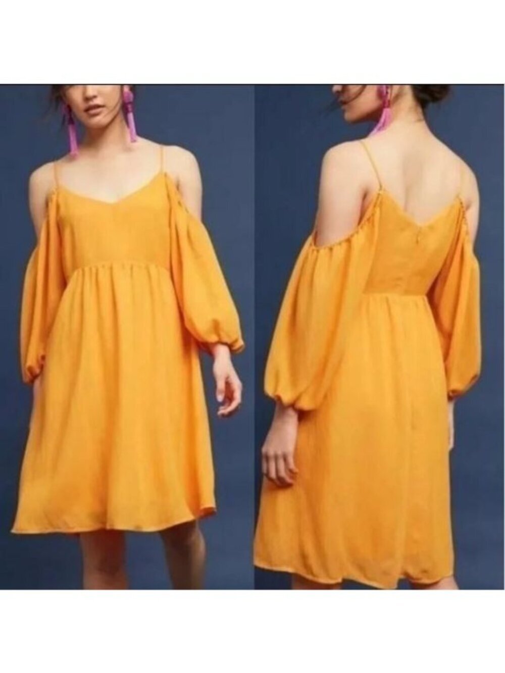 Anthropologie Moulinette Soeurs Carina Dress Womens Small Petite Mango Yellow